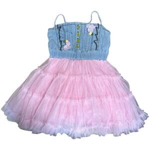 Denim Blue Top Pink Tulle Bottom Sleeveless Dress Girls Size 2T